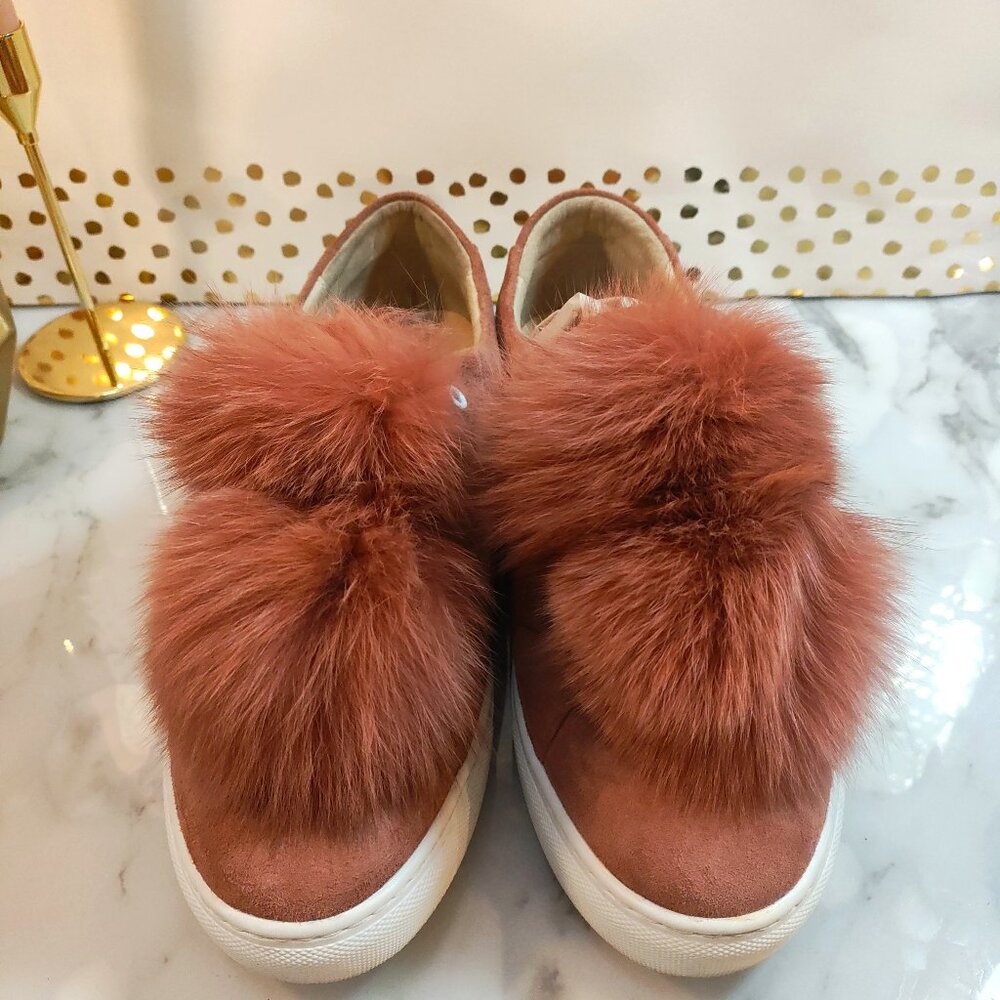 HERE/NOW FOX POM POM SUEDE SNEAKERS TAUPE BLUSH - Women's Size 10